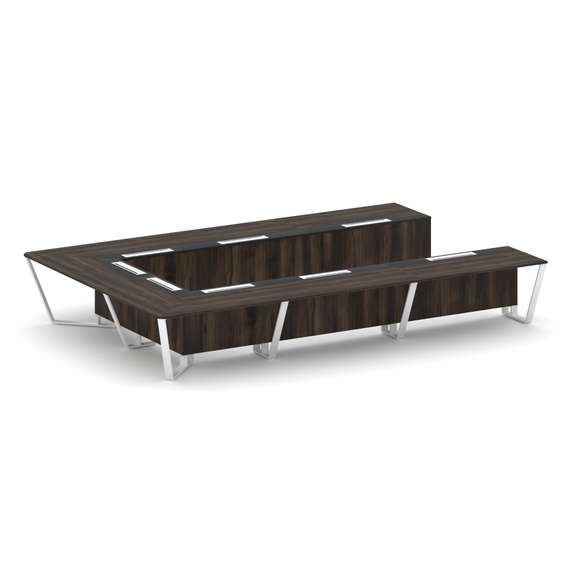 Steel Meet Стол переговорный П-образный KM-PR.B.SP-15P Дуб Мали/Графит Глянец/Металл Белый 4800*3200