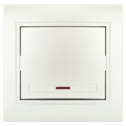 Выключатель Intro Plano 1-102-06 одноклавишный с подсветкой, 10А-250В, IP20, СУ, перламутр