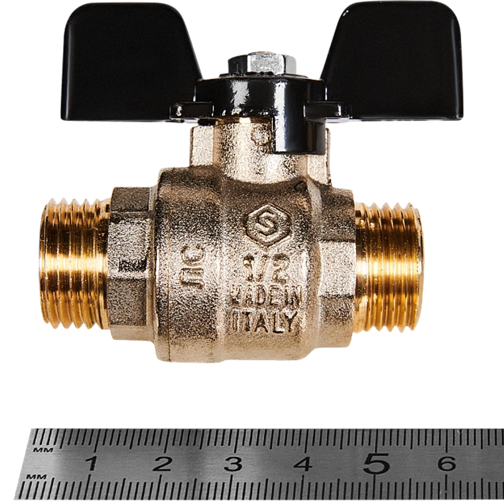 Кран шаровой полнопроходной STOUT - 1/2" (НР/НР, PN40, Tmax 150°C, ручка-бабочка черная)
