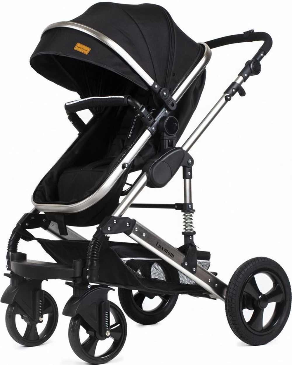 Коляска-трансформер Luxmom 555 2в1 Черный текстиль Серебристая рама