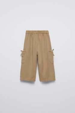 ZARA БРЮКИ ИЗ СТРУЯЩЕЙСЯ ТКАНИ С БАНТАМИ, БЕЖЕВЫЙ