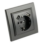 Розетка 1-местная с/з STEKKER, PST16-9016-03, 250В, 16А с USB+ type C, серия Эрна, черный 50078