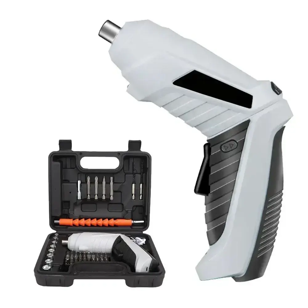 Отвертка электрическая аккумуляторная с набором бит 47 штук. Шуруповерт аккумуляторный. Электроотвертка. Серый