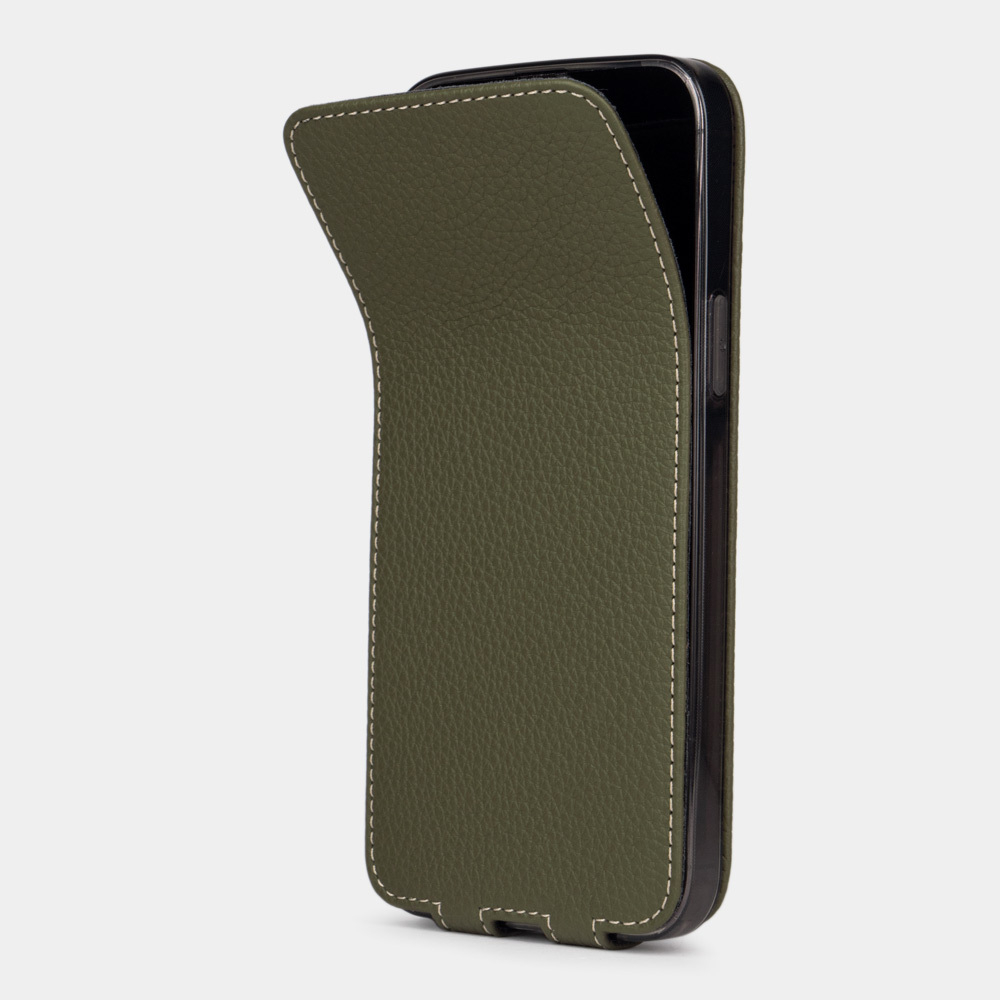 Чехол для iPhone 14 Pro Max из кожи теленка, зеленого цвета