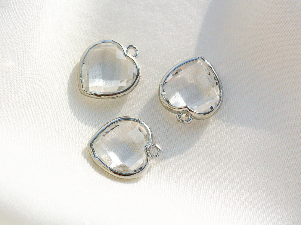 191-гхр Подвеска "Сердце" в огранке 15мм, хрусталь, родий