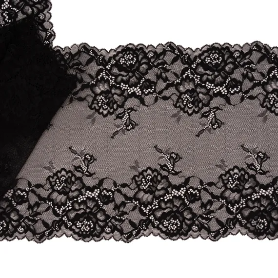 Кружево эластичное черное 23 см, букет