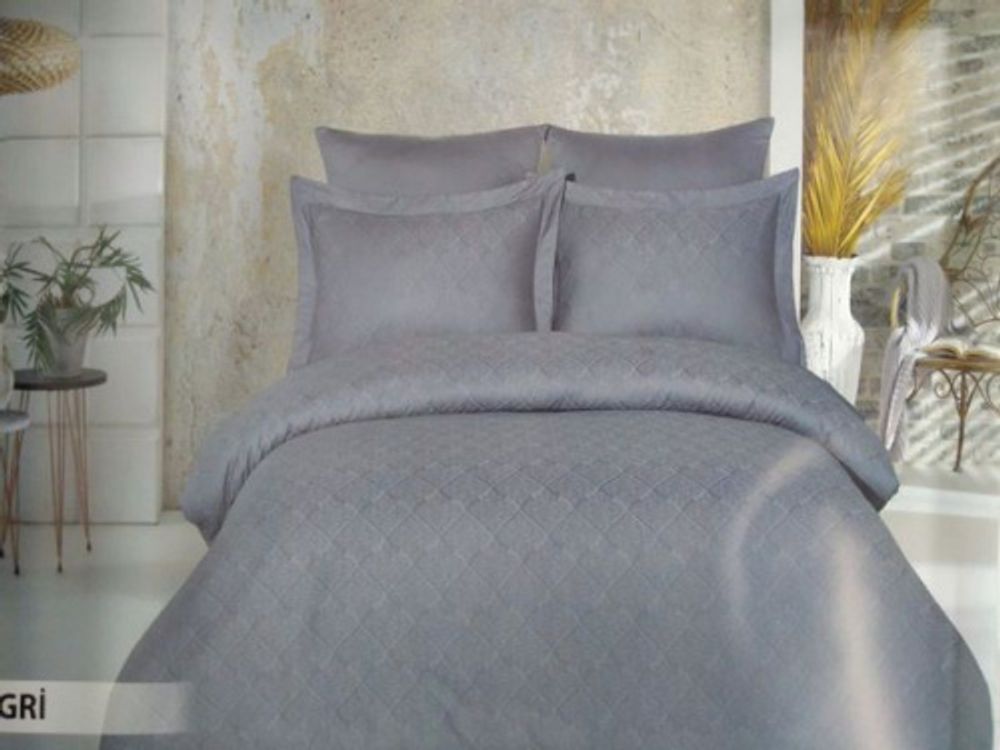 Комплект постельного белья Saheser (DIAMOND) сатин 2,0 спальный (евро), gri (светло -серый)