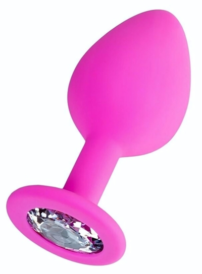 Розовая анальная втулка Brilliant с прозрачным кристаллом - 8 см. (Цвет: прозрачный)