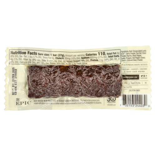 Epic Bar, Говяжий батончик, в стиле барбакоа, 37 г (1,3 унции)