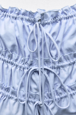 ZARA ТОП ИЗ ПОПЛИНА С ЗАВЯЗКАМИ, НЕБЕСНО-ГОЛУБОЙ