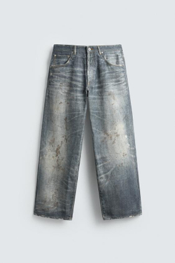 ZARA ДЖИНСЫ BAGGY С ПРИНТОМ, ЯРКО-СИНИЙ