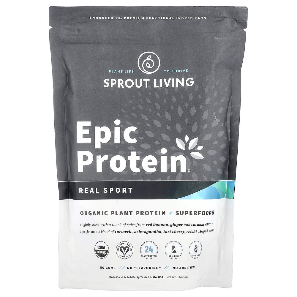 Sprout Living, Epic Protein, органический растительный протеин и суперпродукты, Real Sport, 494 г (1,1 фунта)