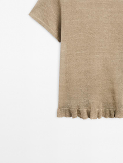 Massimo Dutti Футболка из 100% льна с волнистой кромкой по низу, дымчатый