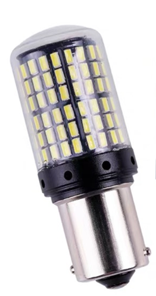 Светодиод 12-24V T25 144SMD 3014 WHITE (BA15S 1конт) 10-60v  "РA" 144 стекл колба (бл 2шт)