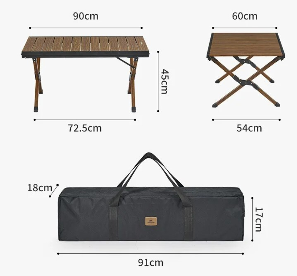 Стол туристический Naturehike складной, 90х60х45 см,с Х-образными ножками, коричневый