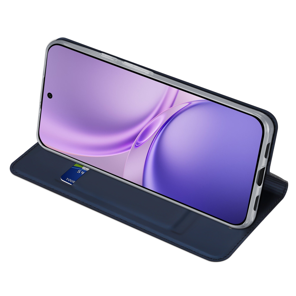 Чехол книжка из кожи синего цвета для Vivo X300 FE 5G (S50 Pro mini), серия Skin Pro Series от Dux Ducis