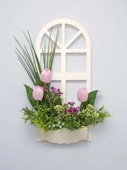 Панно на стену для интерьера "Окно с цветами"