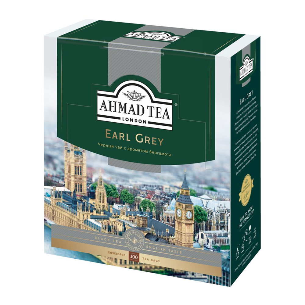 Чай черный с бергамотом в пакетиках Ahmad Tea Earl Grey, 100 пак