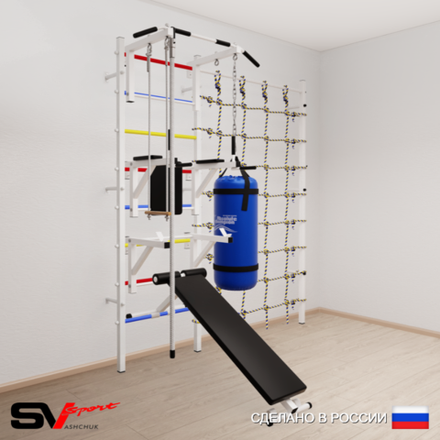 Шведская стенка Sv Sport 59620 (Турник стандарт/Брусья/Стойка/Скамья/Канат/Трапеция/Цепь/Мешок 22кг/Канатный лаз)