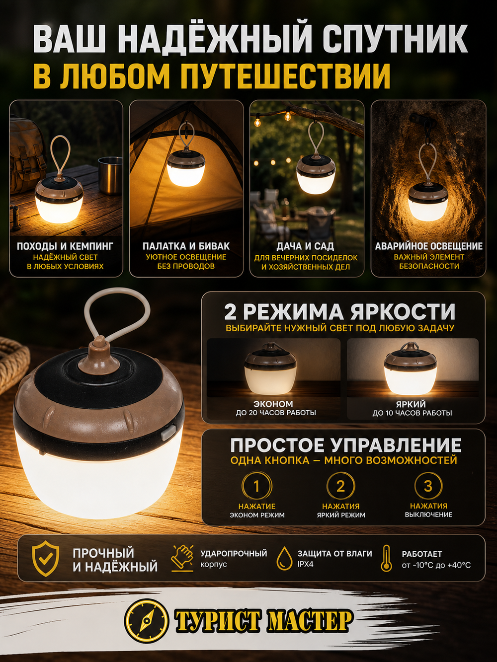 Фонарь туристический подвесной 2 режима, 6LED, 3AAA 8005