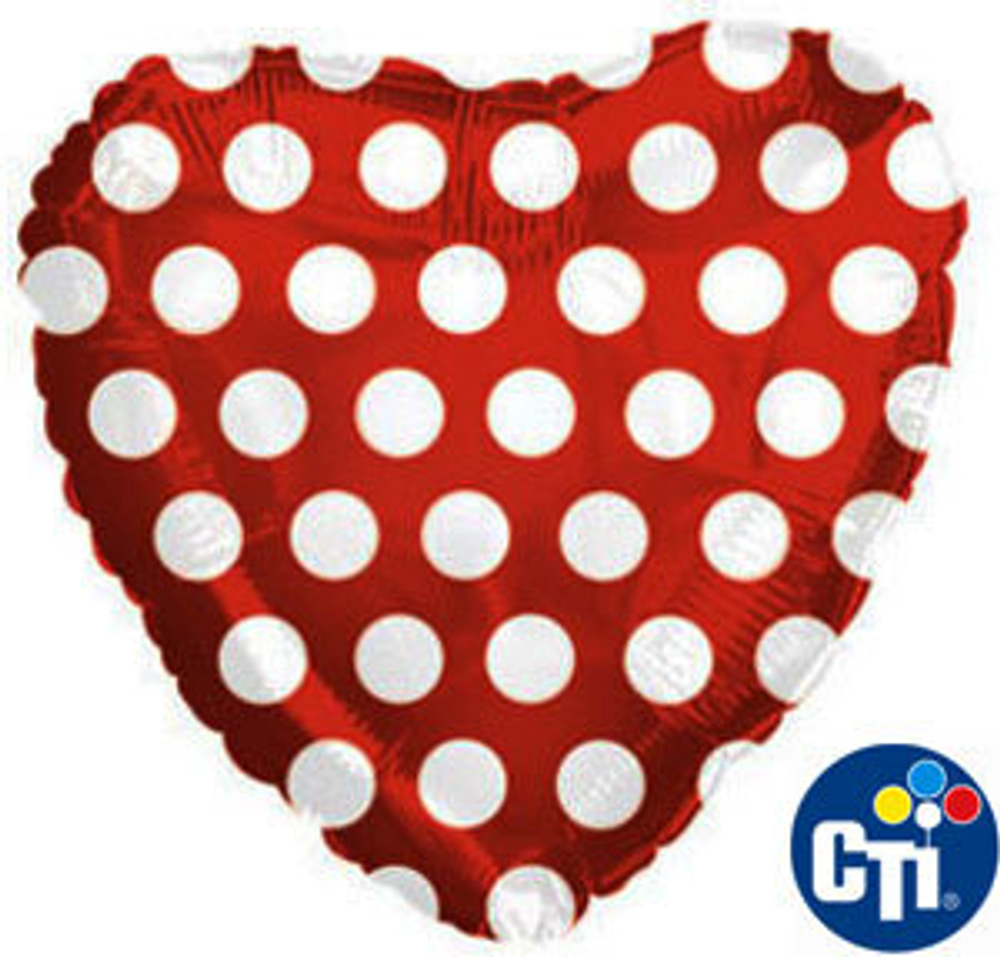 CTI Сердце 18"/46 см Красное в Белый Горошек