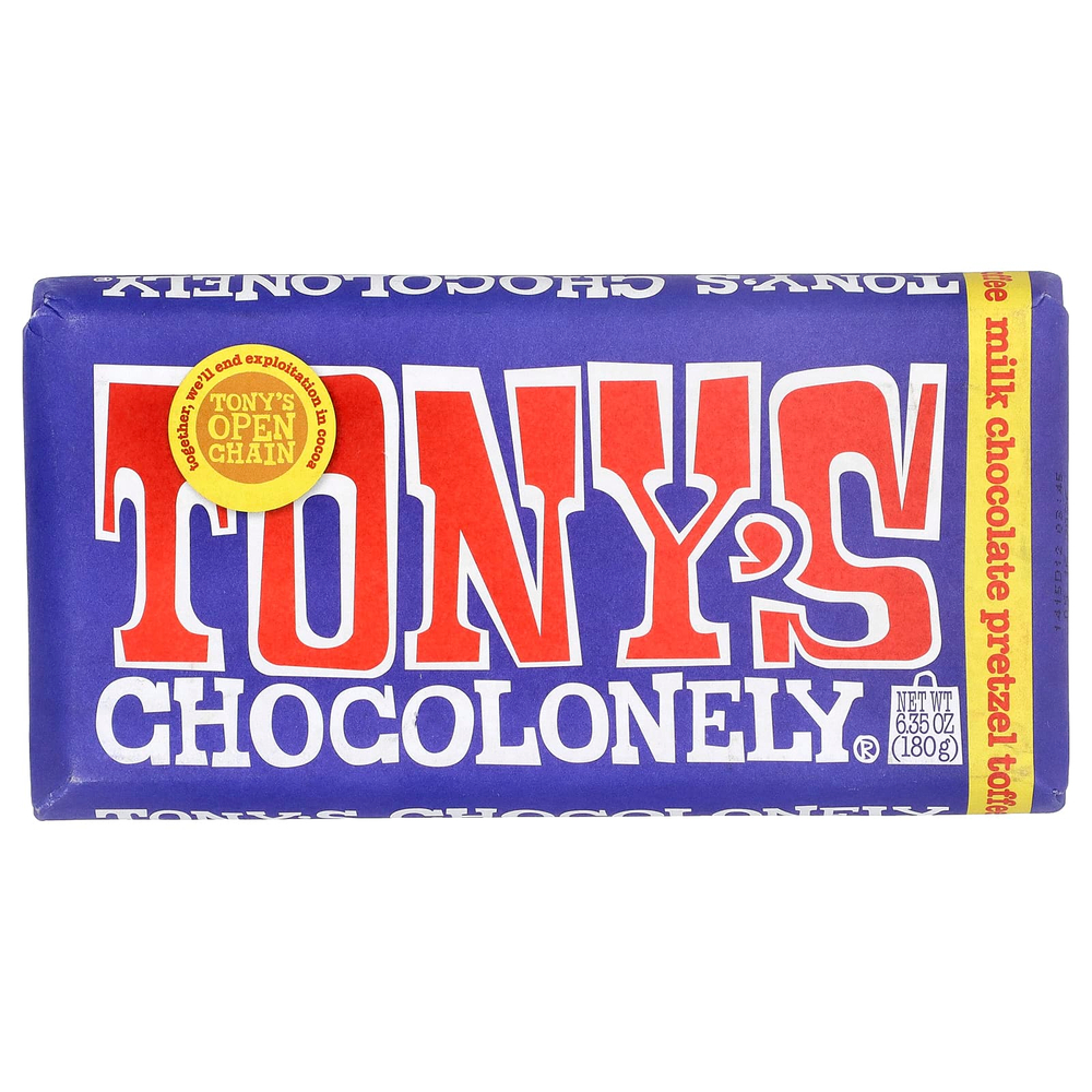 Tony's Chocolonely, молочный шоколад, с кренделем и ирисом, 180 г (6,35 унции)