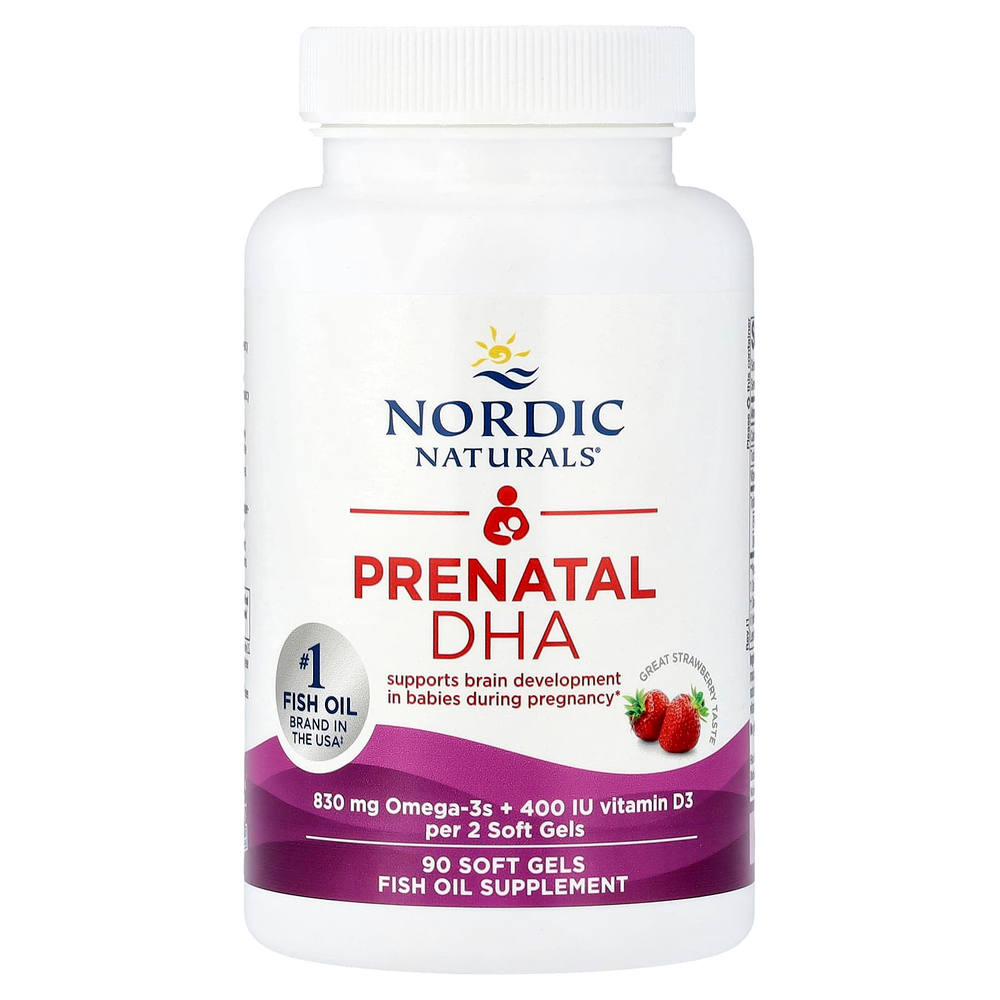 Nordic Naturals, пренатальная ДГК, клубничный вкус, 90 капсул