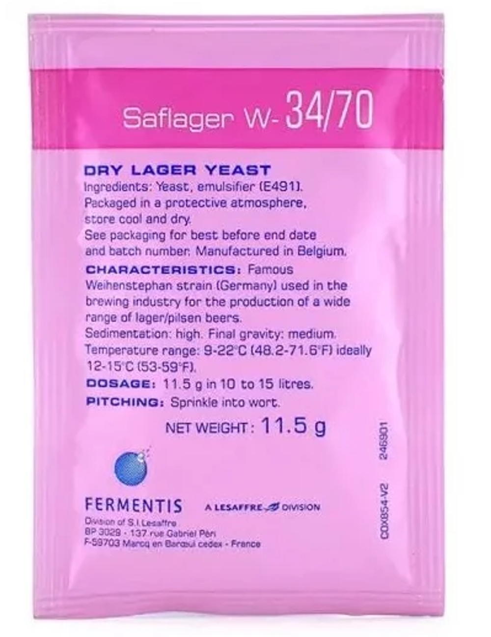 Пивные дрожжи Fermentis "Saflager W-34/70", 11,5г