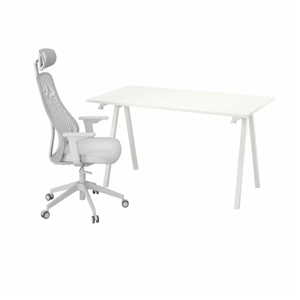 Стол и стул - IKEA TROTTEN/MATCHSPEL, ТРОТТЕН/МАТЧСПЕЛ ИКЕА, 140х80, белый/светло-серый