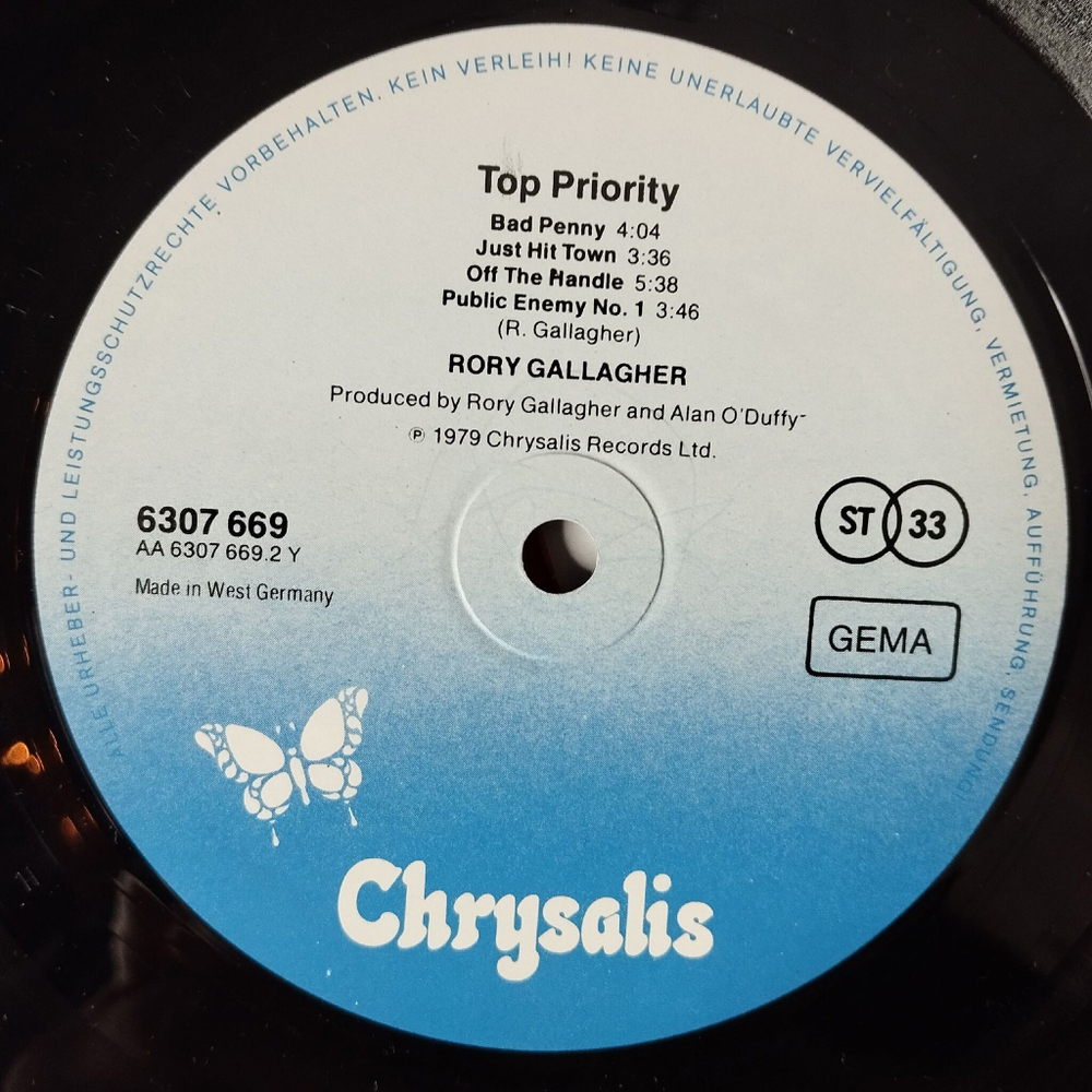 Винтажная виниловая пластинка LP Rory Gallagher Top Priority (Germany 1979)