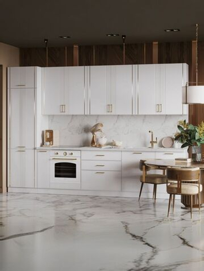 Кухонный гарнитур Арника Белая эмаль с пеналом, 3,3 метра