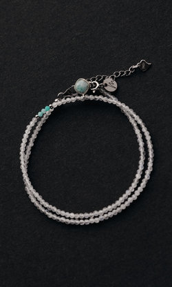 Чокер "Memo Hint" из лунного камня и амазонита, с подвесом из амазонита 35 см