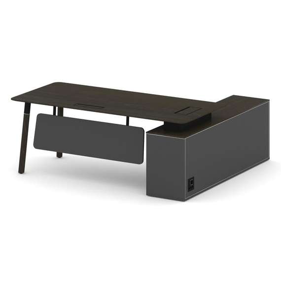 Fresco Стол руководителя FR.SR-20 (L) Дуб Темный/Базальт UM/Металл Черный/Нерж. Сталь 2000*1798*750