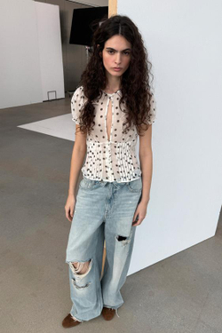 ZARA ДЖИНСЫ TRF СО СРЕДНЕЙ ПОСАДКОЙ И ОТЛОЖНЫМ ПОЯСОМ, ГОЛУБОЙ