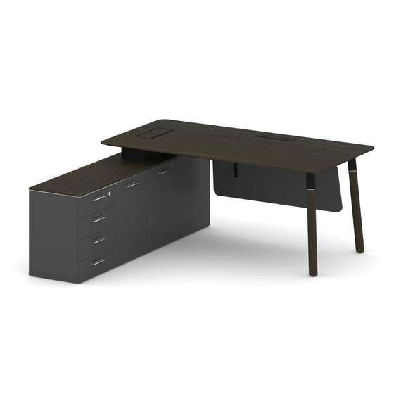 Fresco Стол руководителя FR.SR-18 (L) Дуб Темный/Базальт UM/Металл Черный/Нерж. Сталь 1800*1798*750