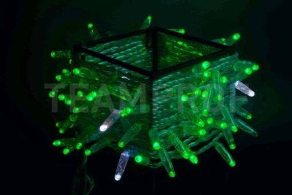 Светодиодная нить 100 зеленых LED ламп, 10 м., 24В, мерцание, прозрачный провод ПВХ, Teamprof (TPF-S10CF-24V-CT/G)