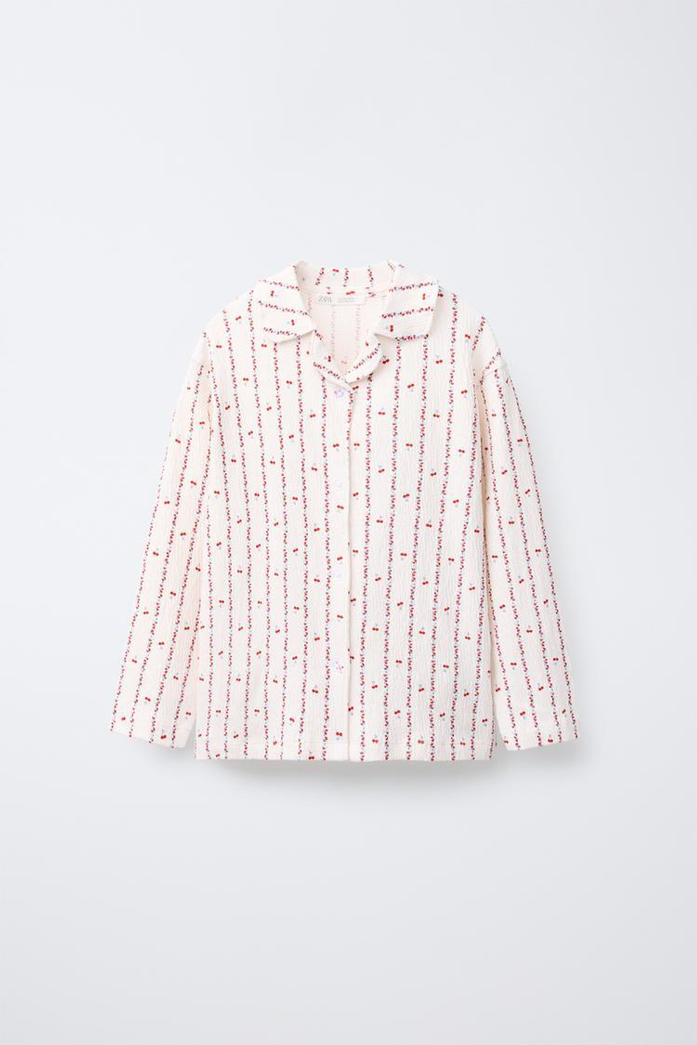 ZARA ПИЖАМА: РУБАШКА И БРЮКИ С ПРИНТОМ «ВИШНИ И ЦВЕТЫ», ЭКРЮ