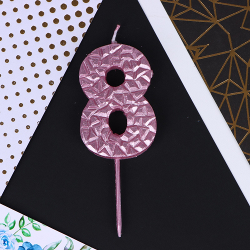 Свеча для торта розовая "Кристалл", цифра 8