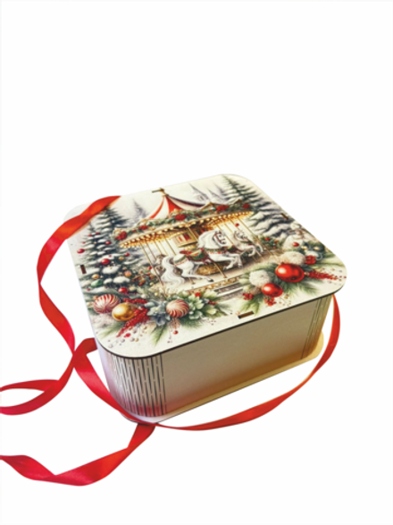 Деревянная Новогодняя упаковка,подарочная бандероль Карусель