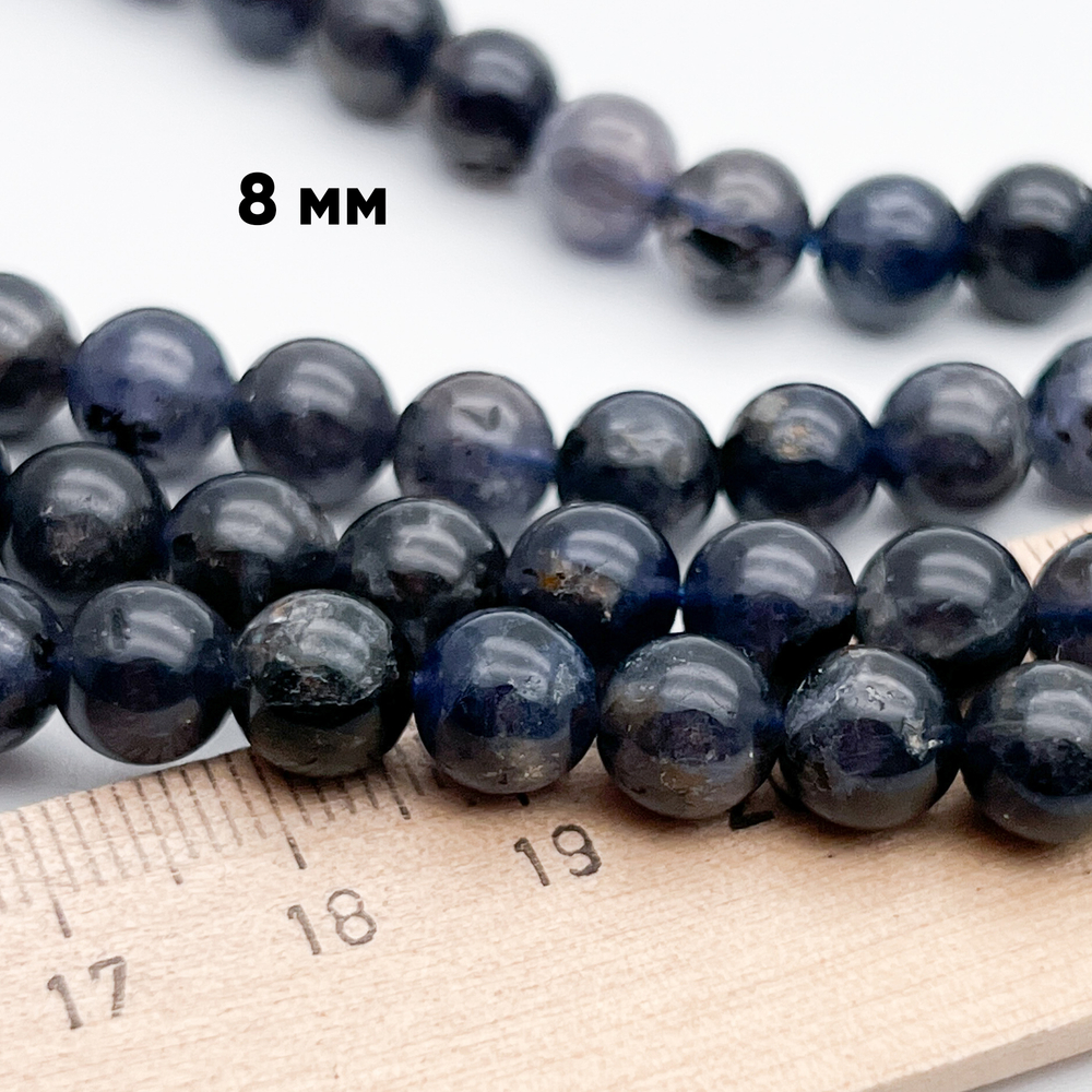 Иолит (кордиерит), диаметр около 7,8-8,1 мм, цена за 12 шт (1/4 нити)