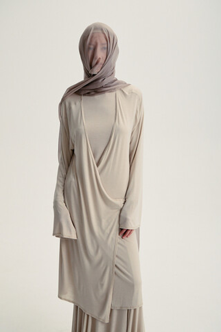 Кардиган с вшитым шарфом бежевый