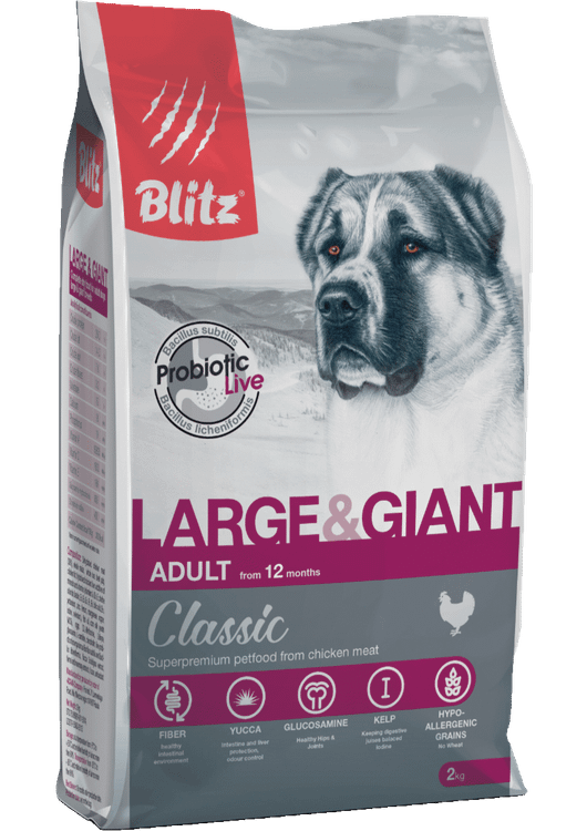 Сухой корм для собак BLITZ ADULT LARGE & GIANT BREEDS для гигантских пород, 2 кг