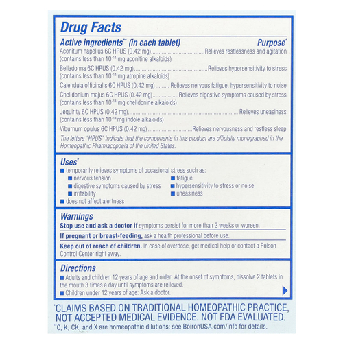 Boiron, StressCalm®, добавка для снятия стресса, с нейтральным вкусом, 60 таблеток для рассасывания