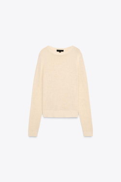 ZARA СВИТЕР ИЗ СМЕСОВОГО ЛЬНА В СТИЛЕ РУСТИК, ЦВЕТ ЛЬДА