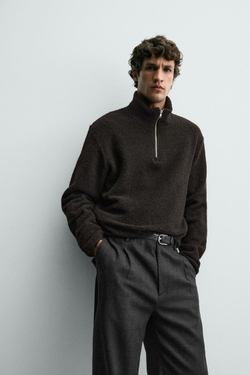 ZARA ТОЛСТОВКА ИЗ ИСКУССТВЕННОЙ ОВЧИНЫ С ВОРОТНИКОМ НА МОЛНИИ, ТЕМНО-КОРИЧНЕВЫЙ