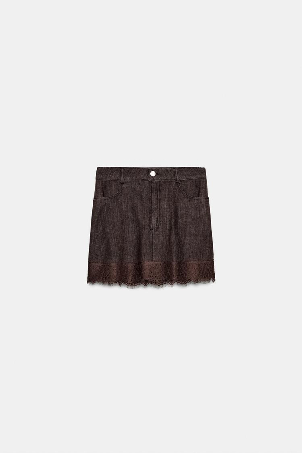 ZARA КОМБИНИРОВАННАЯ ЮБКА-ШОРТЫ С КРУЖЕВОМ, КОРИЧНЕВЫЙ
