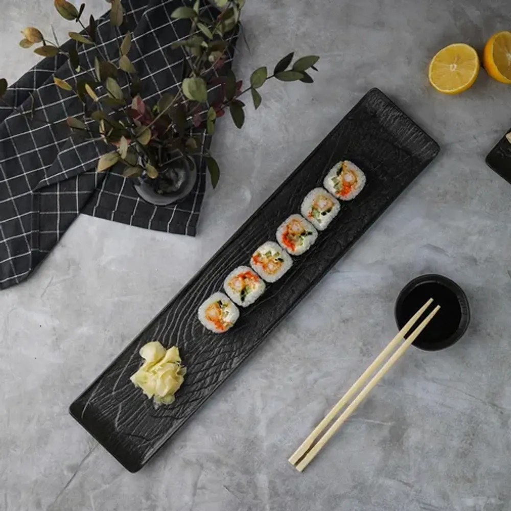 Блюдо прямоугольное 47*10 см h2 см с бортами Side Up2 Black Raw Wood P.L. Proff Cuisine [3]