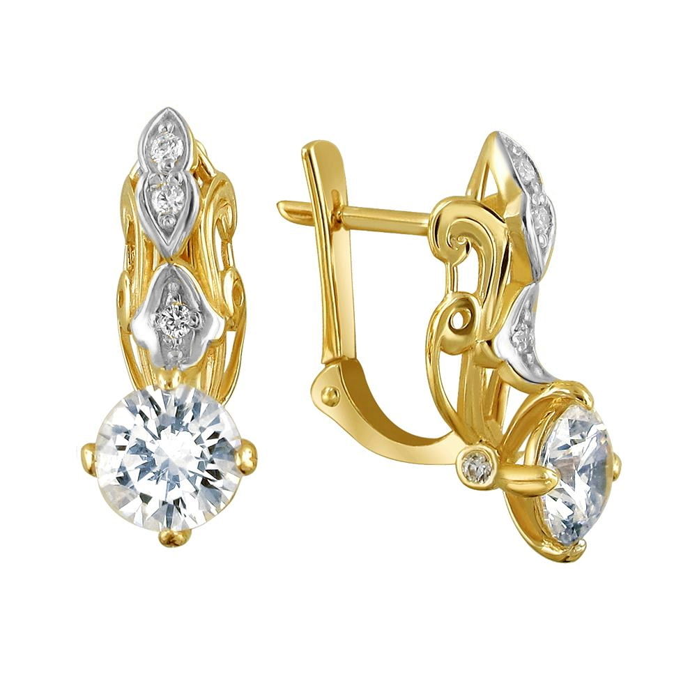 Серьги с фианитом из жёлтого золота 585 пробы JA-S-1311992Р