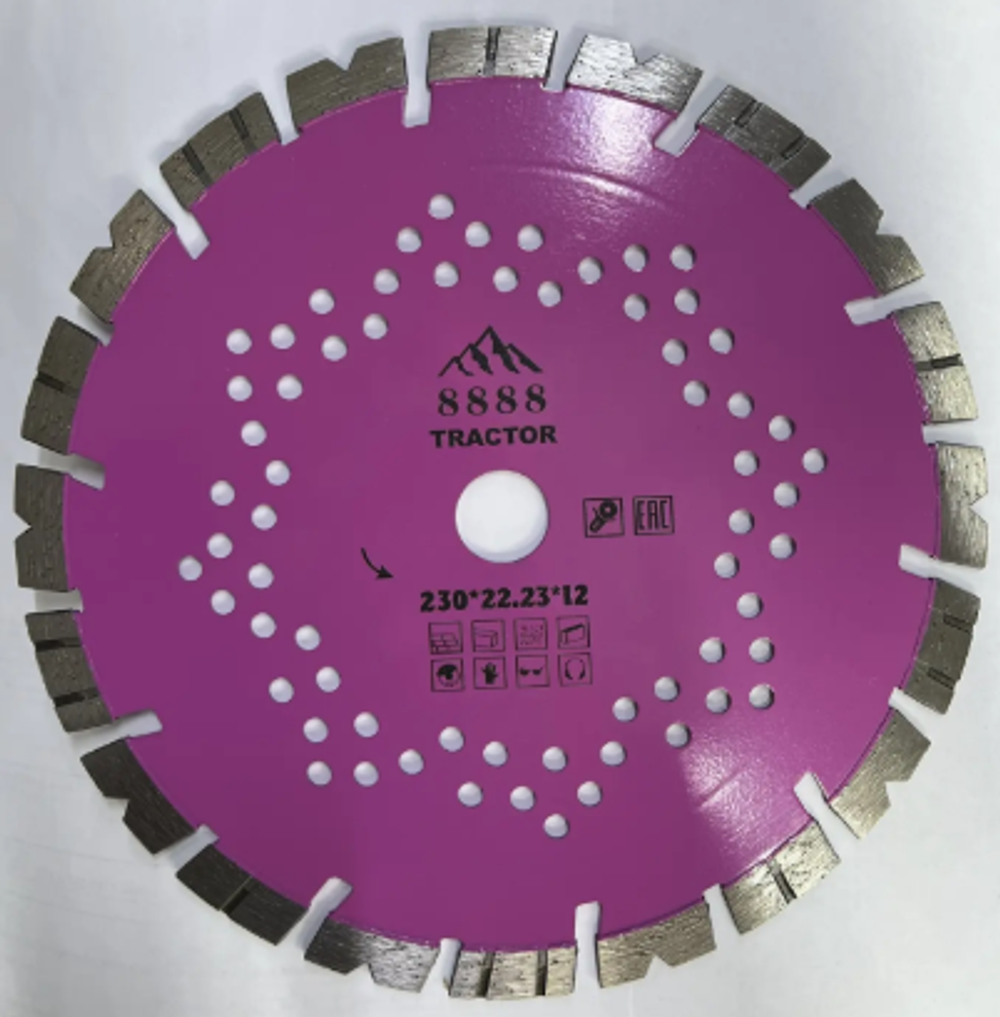 Диск алмазный отрезной, Турбосегментированный 230x22.23x12 Tractor "8888" TR706