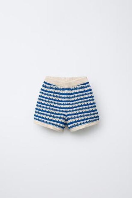 ZARA ШОРТЫ ИЗ ТРИКОТАЖА В ПОЛОСКУ, СИНИЙ